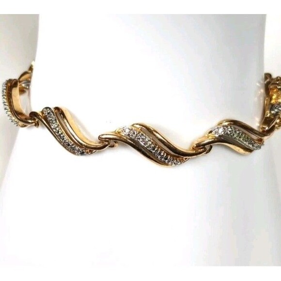 Diamond Accent Tennis Fancy Link Bracelet Tri Tone 18k  Silver  Plated PAJBB QVC - Picture 9 of 11